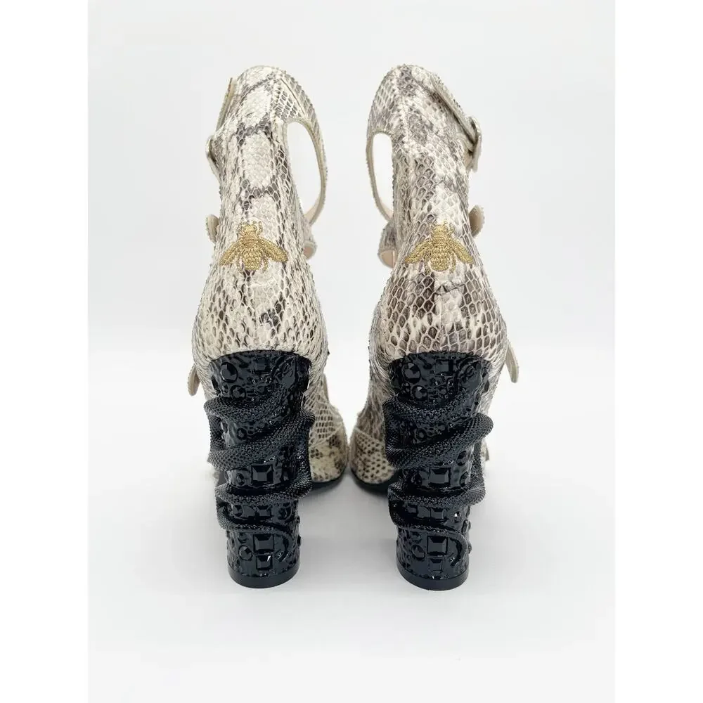 Gucci Resort 2017 Runway Genuine Snakeskin Queercore Triple Strap Heels IT 37